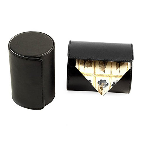 Black Leather Single Travel Tie Case Holder With Snap Closure