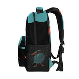 Stylish Blue Cartoon Bird Backpack- Lightweight School College Travel Bags, ChunBB 16" x 11.5" x 8"