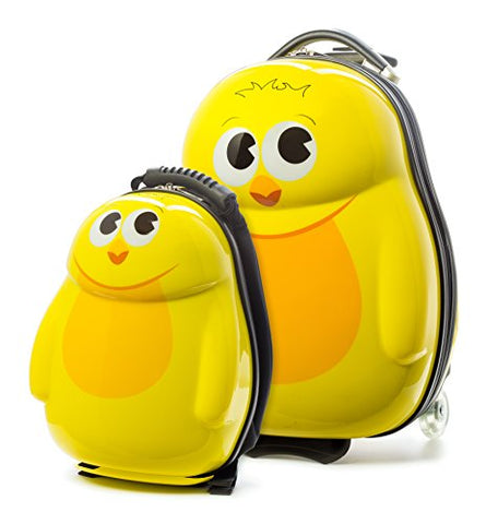Timmari Kids 2 Piece Children Abs Hard Luggage Travel Trolley Case And Backpack (Chick)
