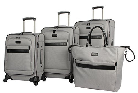 Nicole Miller New York Coralie Collection 4-Piece Luggage Set: 28", 24", 20" Expandable Spinners and Tote Bag (Gray, One Size)