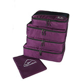 5pc Packing Cubes Set Large Travel Luggage Organizer 4 Cubes 1 Laundry Pouch Bag (Purple)
