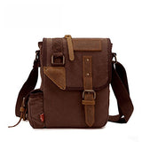 AUGUR Men's Messenger Bags Canvas Bags Crossbody Bags Genuine Leather Single Shoulder Bags (Coffee)
