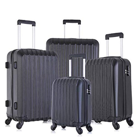 4 Piece Luggage sets with Spinner Wheels Travel Suitcase Hard-shell Lightweight 16" 20" 24" 28" (4 PCS LM Black)