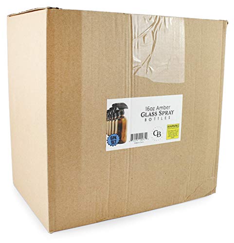 Cornucopia 16oz Amber Glass Spray Bottles (6 Pack), Boston Round Bottles W/Heavy Duty Mist and Stream Sprayers