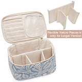 Travel Makeup Bag Large Cosmetic Bag Make up Case Organizer for Women and Girls (Large, Blue Leaf)