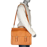 Le Donne Leather Classic Dowel Rod Laptop Briefcase, Tan