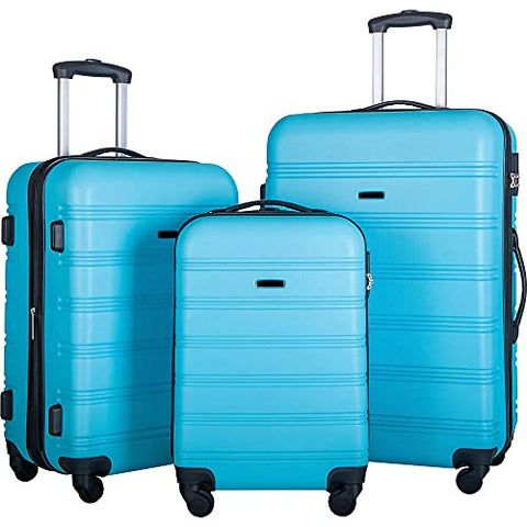 3 piece luggage set with TSA lock hard side swivel suitcase Sky Blue