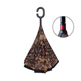 Reverse Umbrella Natural Coffee Beans Heart Windproof for Car