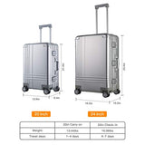 Bamboo Wolf 24-inch Aluminum-Magnesium Alloy Carry-on Hardside Suitcase Hard Shell Luggage, Built-In TSA Lock, Zipperless Fashion with Spinner Wheels for Travel / Business, Silver