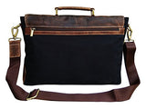 Genuine Leather Vintage 15.6" Laptop Canvas Messenger Satchel Bag