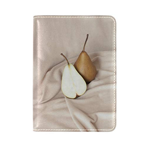 Passport Holder Pears Fruit View Travel Genuine Leather Wallet Cover Case for Womens Mens Kids