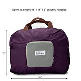 Miami CarryOn Travel Foldable Handbag - Folds to a Compact 6 x 6 x 1-1/2 inches (Purple-Gray)