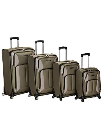 Rockland Impact Softside Spinner Wheel Luggage Set, Olive, 4-Piece (18/22/26/30)