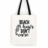 Beach Hair Don'T Care Seahorse Cotton Canvas Tote Bag Day Trip Bag