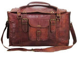 HLC 21" Mens Retro Style Carry on Luggage Flap Duffel Leather Duffel Bag