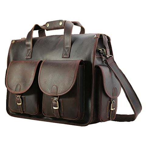 Polare 17" Vintage Full Grain Leather Messenger Bag For Laptop Briefcase Satchel Bag