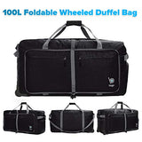 Wheeled Duffle Bag Luggage - 100L Large Rolling Duffel Bag 30 inch Folding Duffle Bag For Travel - Packable Duffle Bag With Rollers (Black)