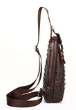 Sealinf Mens Crocodile Embossed Leather Chest Crossbody Bag Travel Sling Bag (Deep Brown)