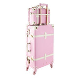 CO-Z Premium Vintage Luggage Sets 24" Trolley Suitcase and 12" Hand Bag Set with TSA Locks (Pink + Beige) (12" +24" Pink)