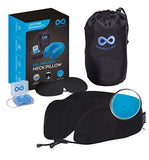 Everlasting Comfort 100% Memory Foam Travel Neck Pillow, Gel Infused & Ventilated, Airplane Accessory Kit with Sleep Mask and Earplugs, Black