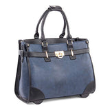 Bugatti Monica Ladies Business Bag On Wheels, Pebble Grain Synthetic Leather, Blue