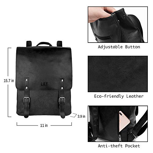 Women's Black Vegan Leather Flap Backpack