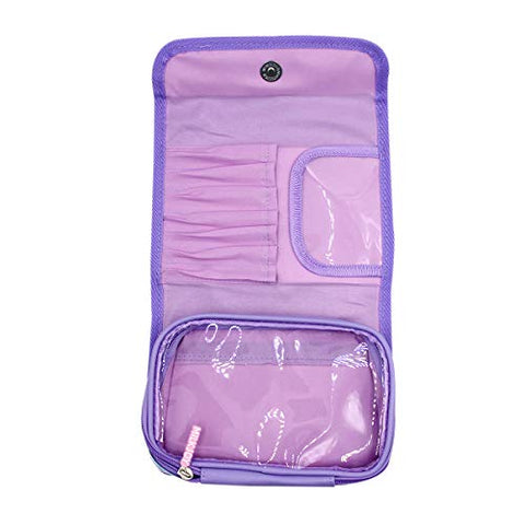 Aibearty Folding Leather Makeup Bag Small Cosmetic Case Organizer with Brush Holders and Clear