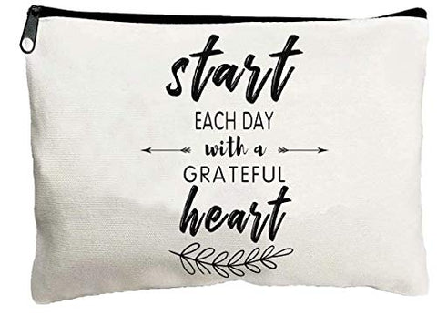 Cosmetic Bag for Girls Start Each Day with a Grateful Heart Cute Makeup Zipper Pouch Bag Cosmetic Travel Accessories Bag Birthday Gifts for Women Best Friend Sister Teen Girls Colleagues