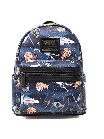 Loungefly x Star Wars Chibi Ships Print Mini Backpack (One Size, Blue Multi)