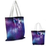 Fantasy canvas messenger bag Psychedelic Northern Starry Sky with Spirit of A Wolf Aurora