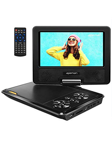 APEMAN 7.5'' Portable DVD Player for Kids and Car Swivel Screen Support SD Card USB CD DVD with AV Input/Output and Earphone Port 4 Hours Built in Rechargeable Battery