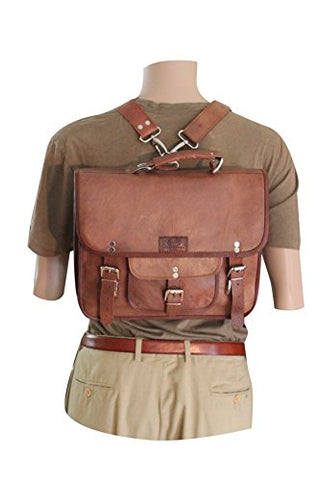 Sharo Leather Bags Wide Three-In-One Backpack/Brief/Messenger (Brown)