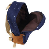 Damara Dots Canvas Fabric School Bags Backpack Rucksack,Navy Blue