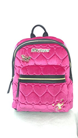 New! Betsey Johnson Fuchsia Velvet Quilted Hearts Backpack