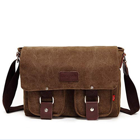 Men Bags Vinatge Canvas Messenger Bags Men's Crossbody Shoulder Bag Casual Travel Bag 2101 (COFFEE)