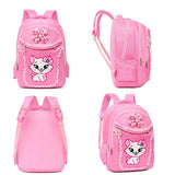 Debbieicy Cute Cat Printing Lace Backpack Lightweight Princess School Bag Kids Bookbag Handbag Pen Bag Set for Primary Girls (Large, Pink1(Backpack Handbag Pen Bag))