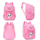 Debbieicy Cute Cat Printing Lace Backpack Lightweight Princess School Bag Kids Bookbag Pen Bag Set for Primary Girls (Large, Pink)