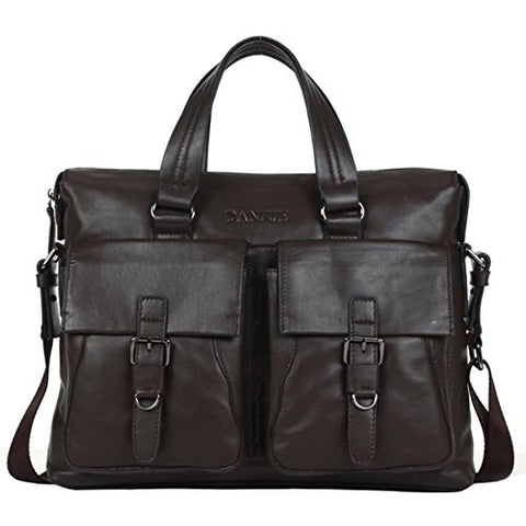 ABage Men's Leather Briefcase 14" Laptop Shoulder Classic Business Portfolio Brown