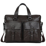 ABage Men's Leather Briefcase 14" Laptop Shoulder Classic Business Portfolio Brown