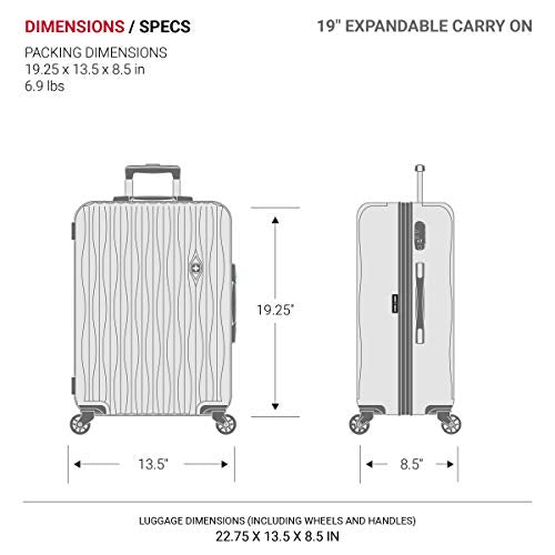  SwissGear 7272 Energie Expandable Hard-Sided Luggage With  Spinner Wheels & TSA Lock, White, 27”
