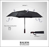 Balios Real Wood Handle Umbrella Windproof Fiberglass Steel Auto Open & Close Travel Folding With