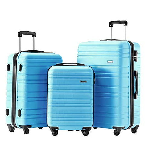 Luggage Set 3 Piece Set Suitcase set Spinner Hard shell Lightweight (skyblue)