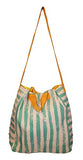 101 Beach - 2 In 1 Cross-Over Large Tote Bag - Custom Embroidery (Mint Stripe - Gold Trim)