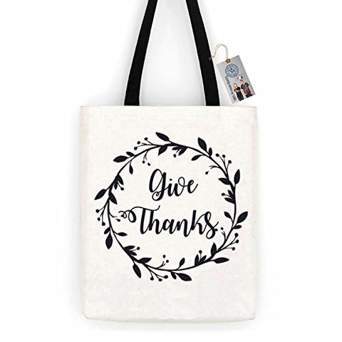 Thankful Give Thanks Thanksgiving Cotton Canvas Tote Bag Day Trip Bag Carry All