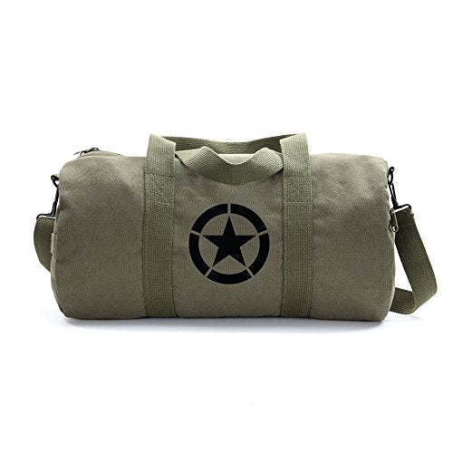 Army Force Gear WWII Military Jeep Invasion Star Duffel Shoulder Bag - Olive & Black, Medium