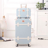 UNIWALKER Retro Luggage Set 20 inch Women Cute Suitcase with 12 inch Carry on Handbag (Embossed Blue)