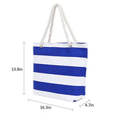 ABage Women's Striped Beach Tote Canvas Travel Handbag Purse Shopper Shoulder Bag, Blue