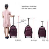 Racini Nylon Waterproof Rolling Backpack, Freewheel Travel Wheeled Backpack, Carry-on Luggage with Anti-Theft Zippers(Purple)