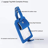 Luggage Bag Tags Leather Travel ID Labels Suitcase Name Tags with Snap - Set of 2 (PU Blue)