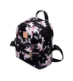 Women Girls Mini Backpack Causal Floral Printing Leather Bag (Black)